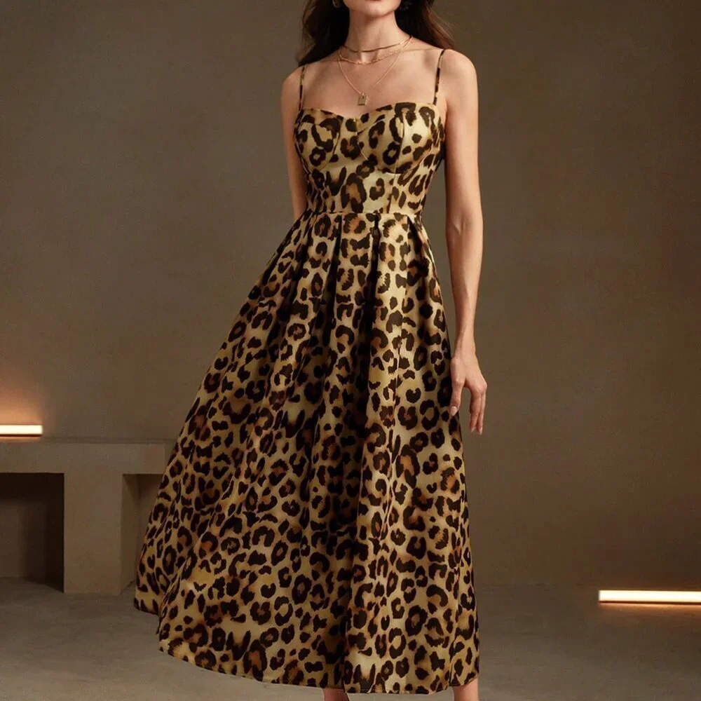 Multicolor Elegant Women's Leopard Print Dress - Picture 4 of 7